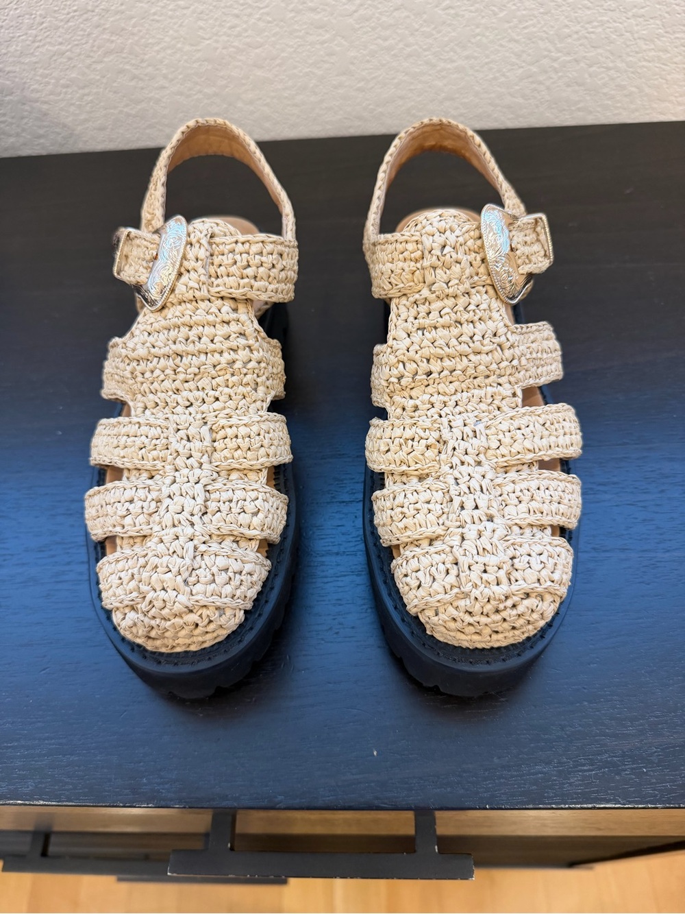 Marc Nolan WomensCrochet Fisherman Sandals in Natural Beige
